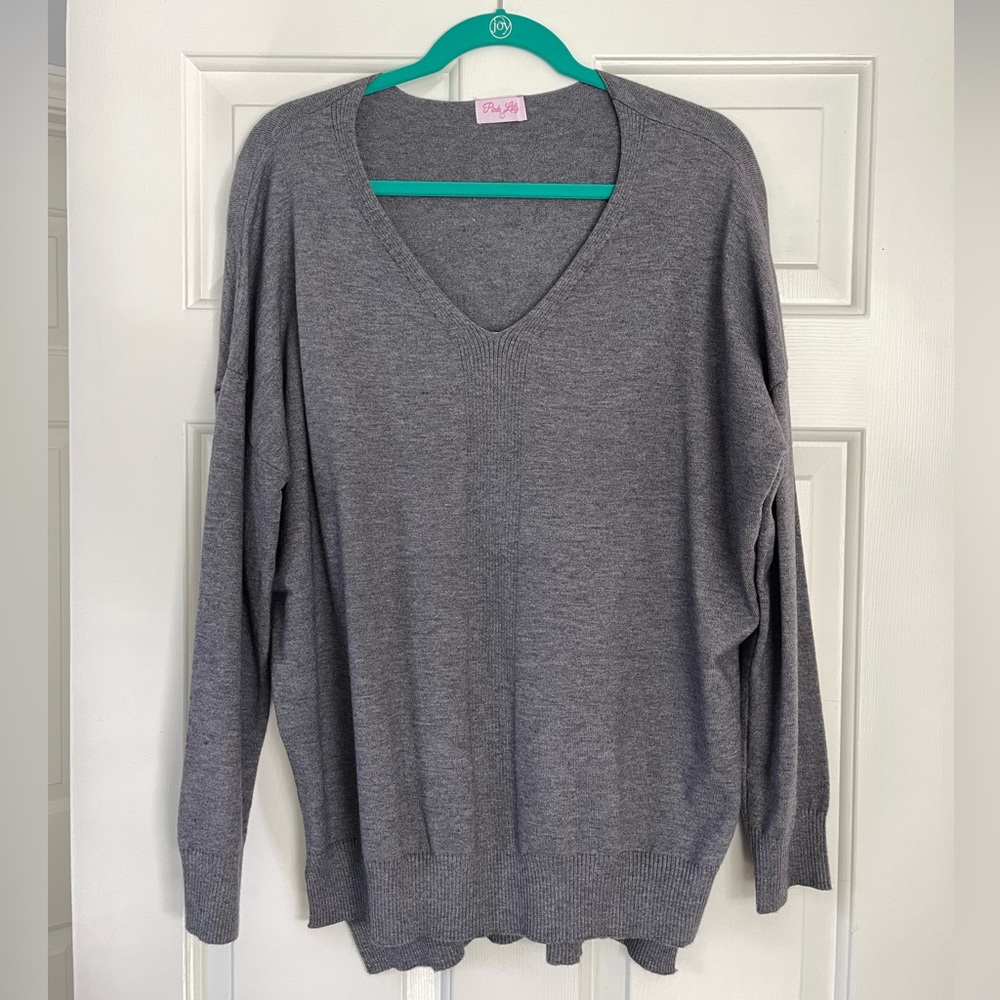 Pink Lily gray v-neck sweater